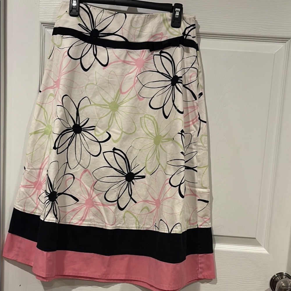 Grace Floral A-Line Skirt in Pink, Black & Cream